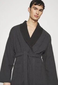 Pier One SHAWL TOWEL BATHROBE - Bademantel - Dark Grey -Pier One aedd72cbd7d04b83bcef8a6c104e08f9